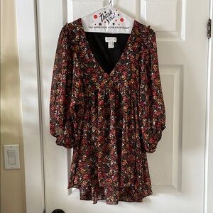 Flowy floral apricot boho peasant blouse romantic chiffon